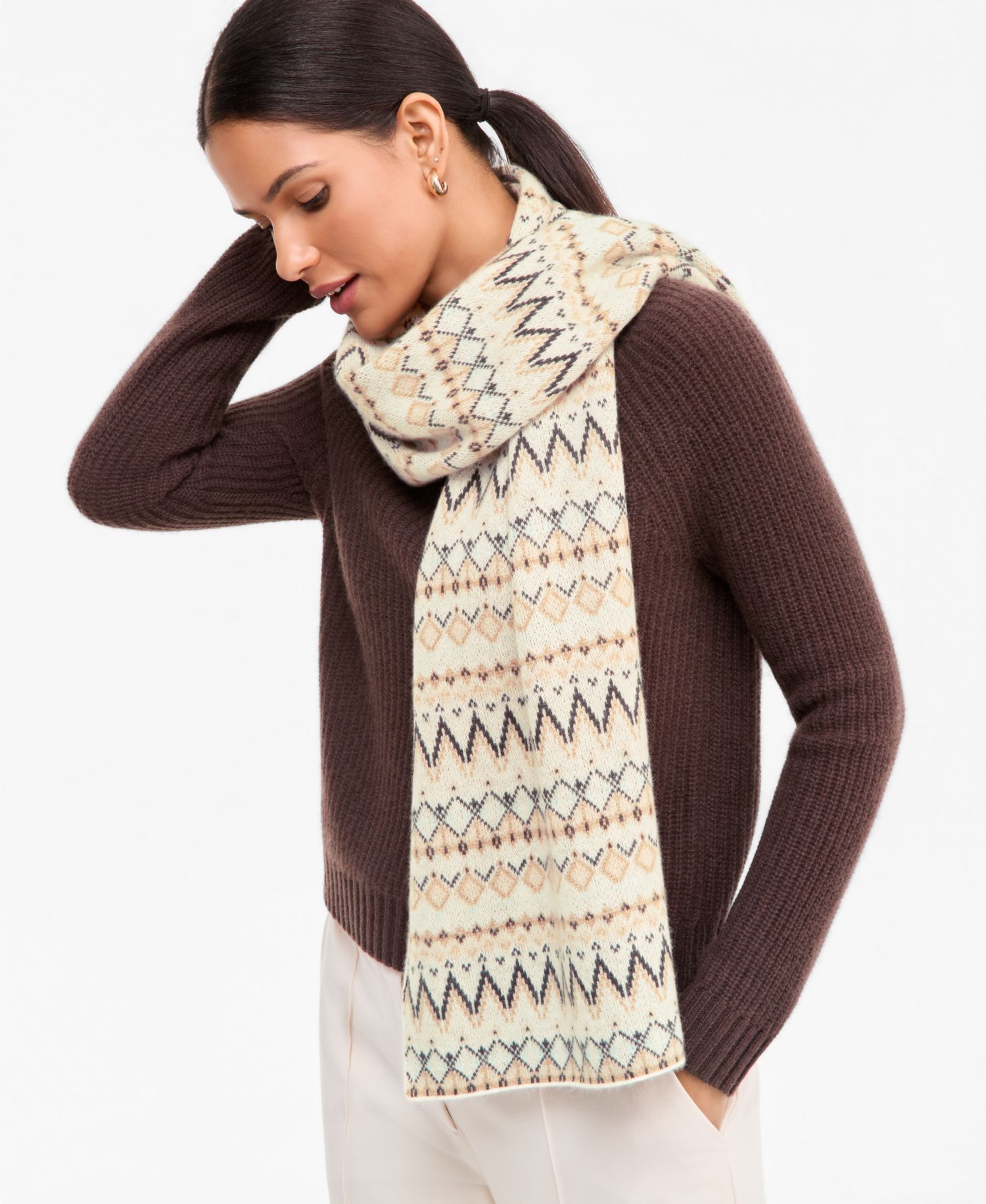 Fair Isle Cashmere Ribbed Muffler