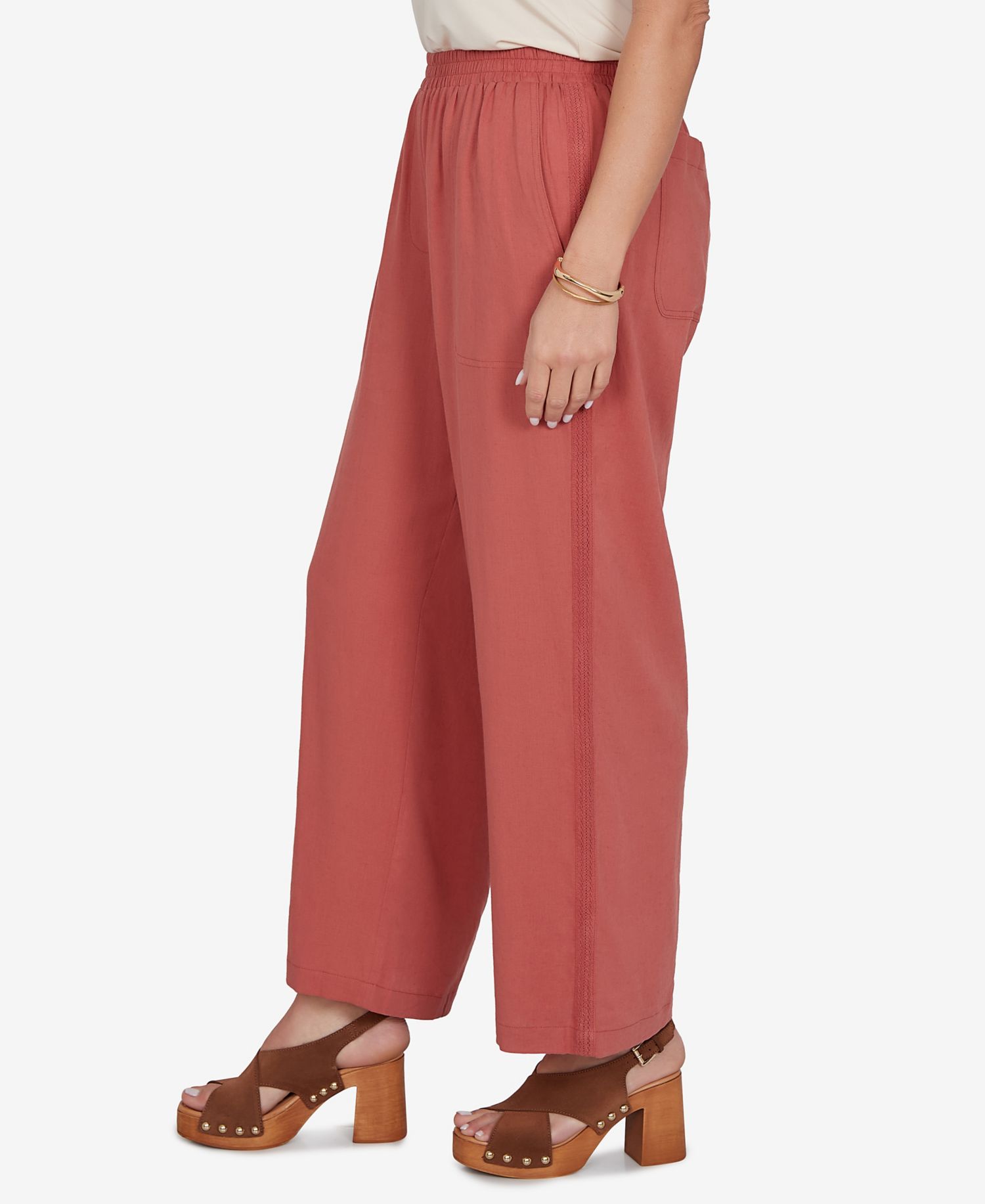 Plus Size Lace Trim Lightweight Pull-On Pants