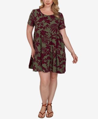 Plus Size Tropical Print Short-Sleeve Dress