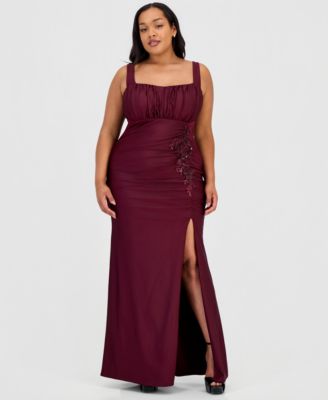 Trendy Plus Size Ruched Satin Appliqu&eacute; Gown