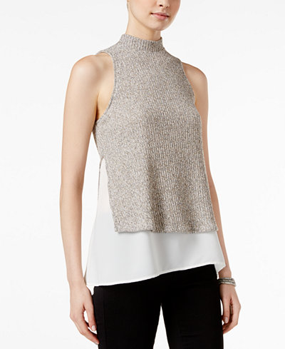 Bar III Layered-Look Mock-Neck Top, Only at Macy's
