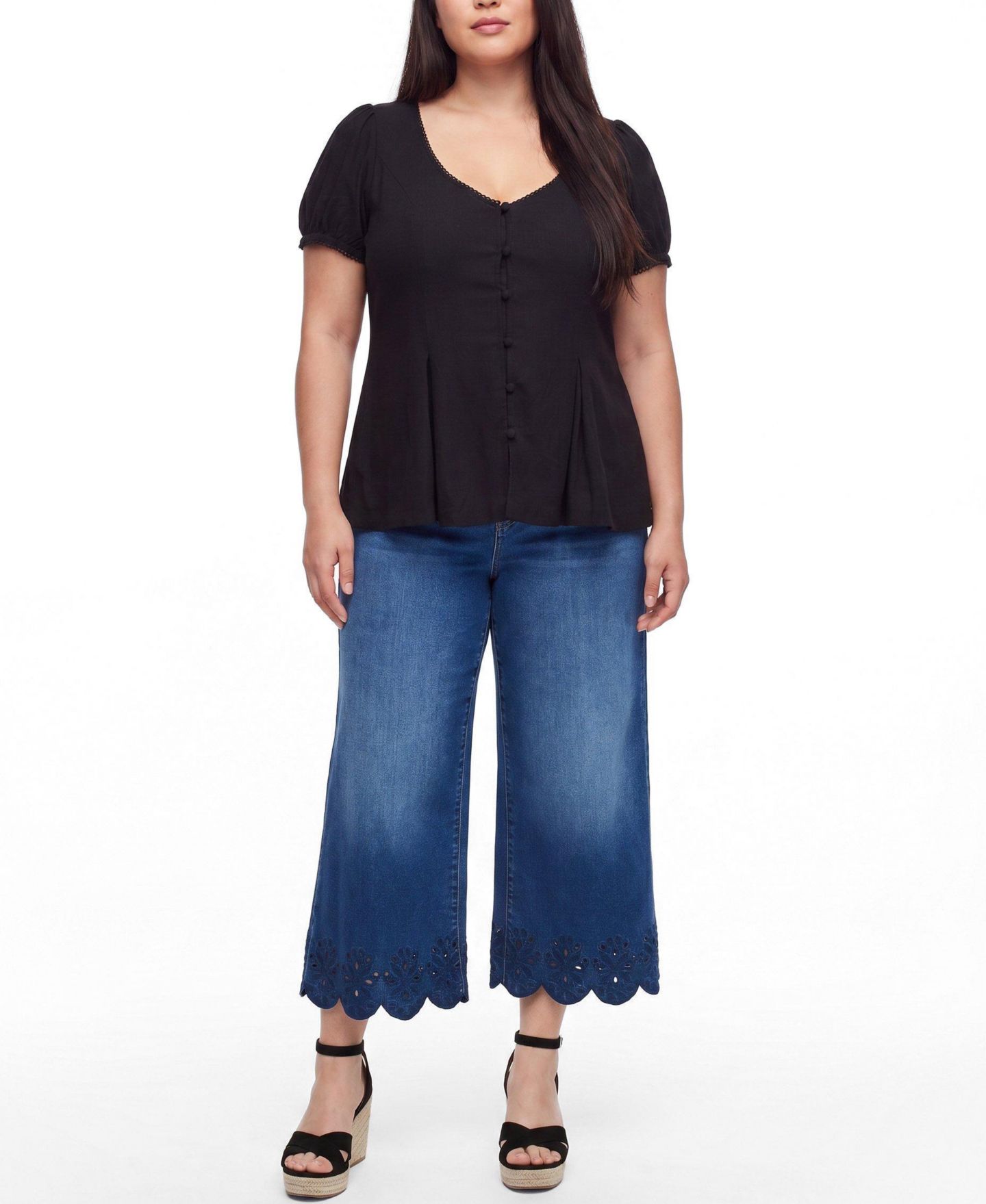 Женский топ Torrid Plus Size Belle Isle Button Front, цвет: Глубокий чёрный — фото 2