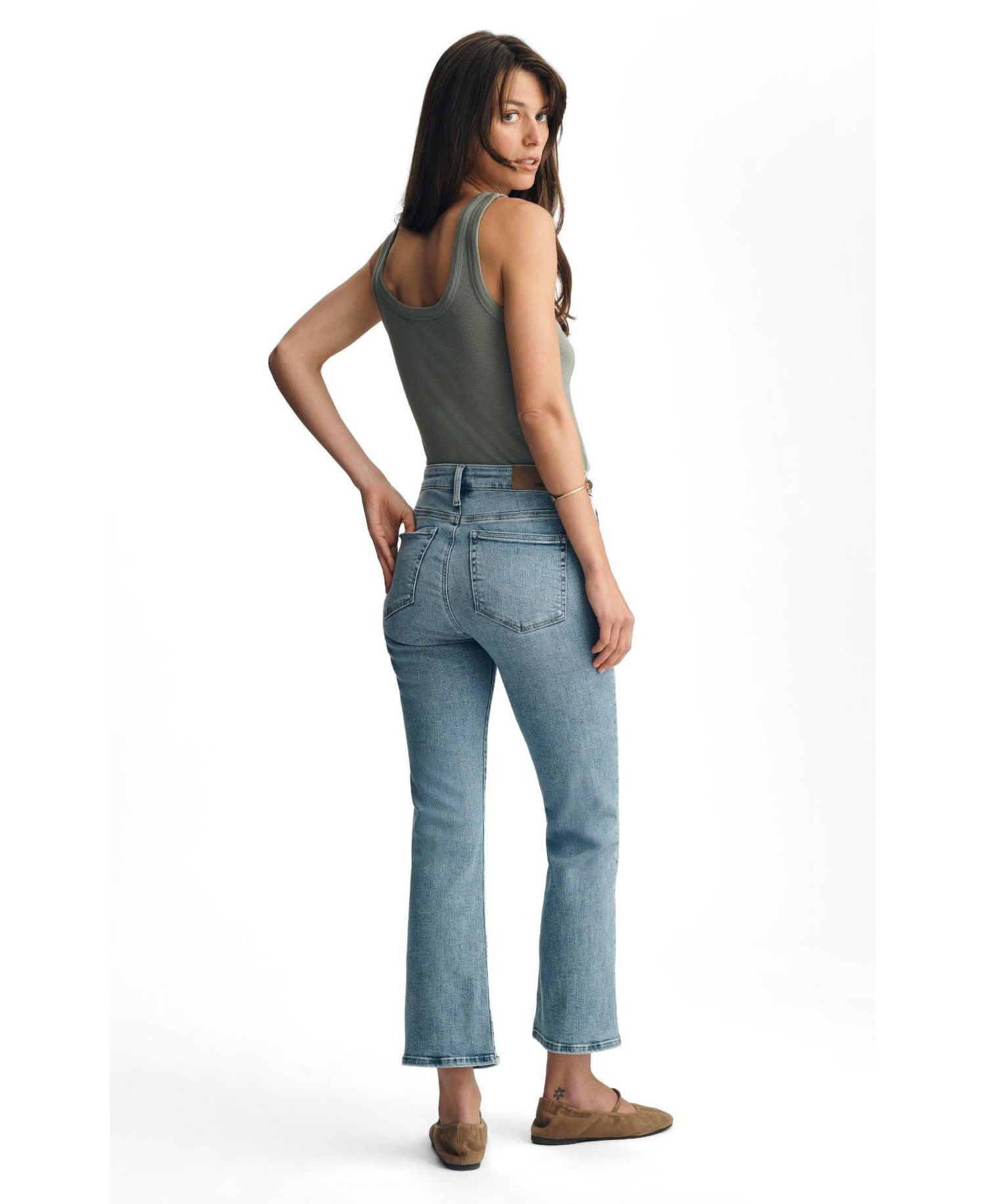 Women's Anika Mid Rise Cropped Flare In Lt Brushed Flex Blue
