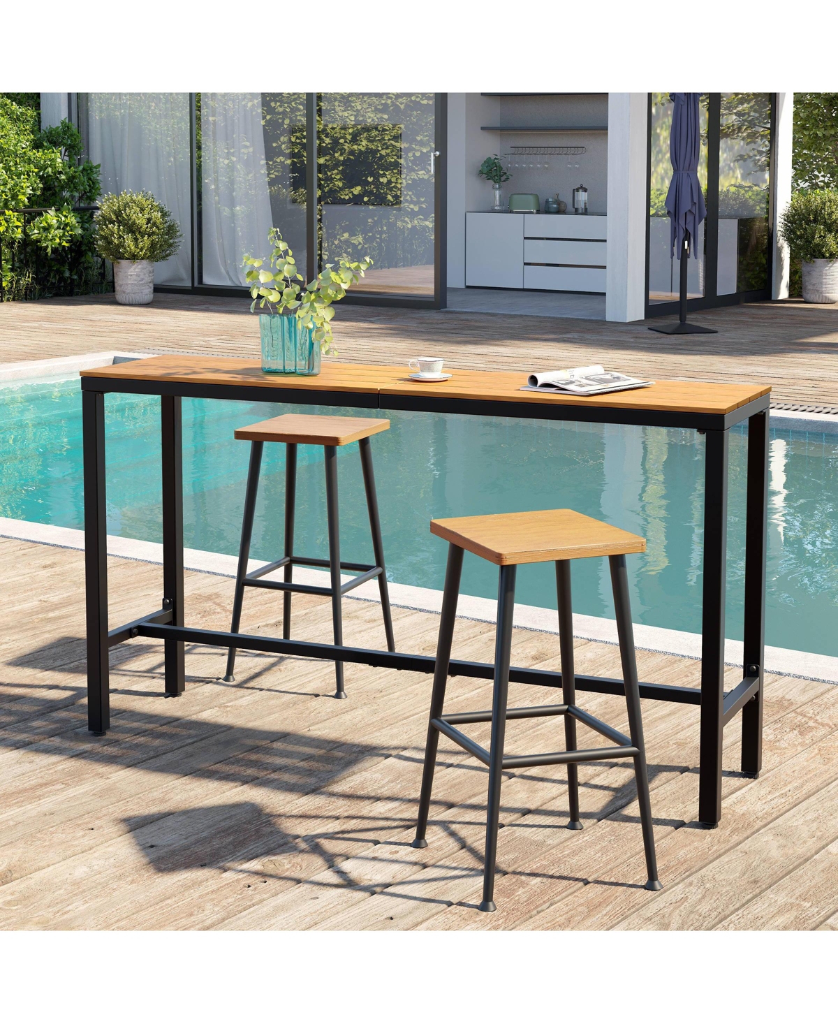 Pellebant Patio Outdoor Bar Table Counter Height Rectangle