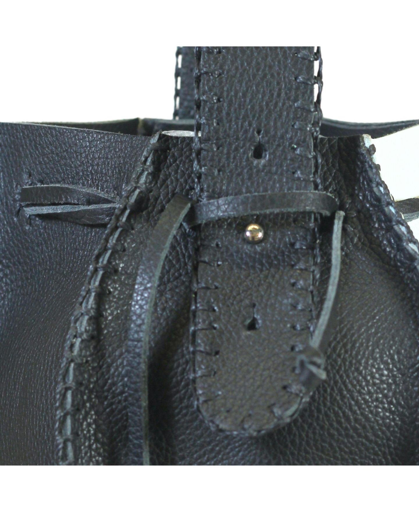 Сумка Carlos Falchi Bucket Leather, цвет: Чёрный белый — фото 6