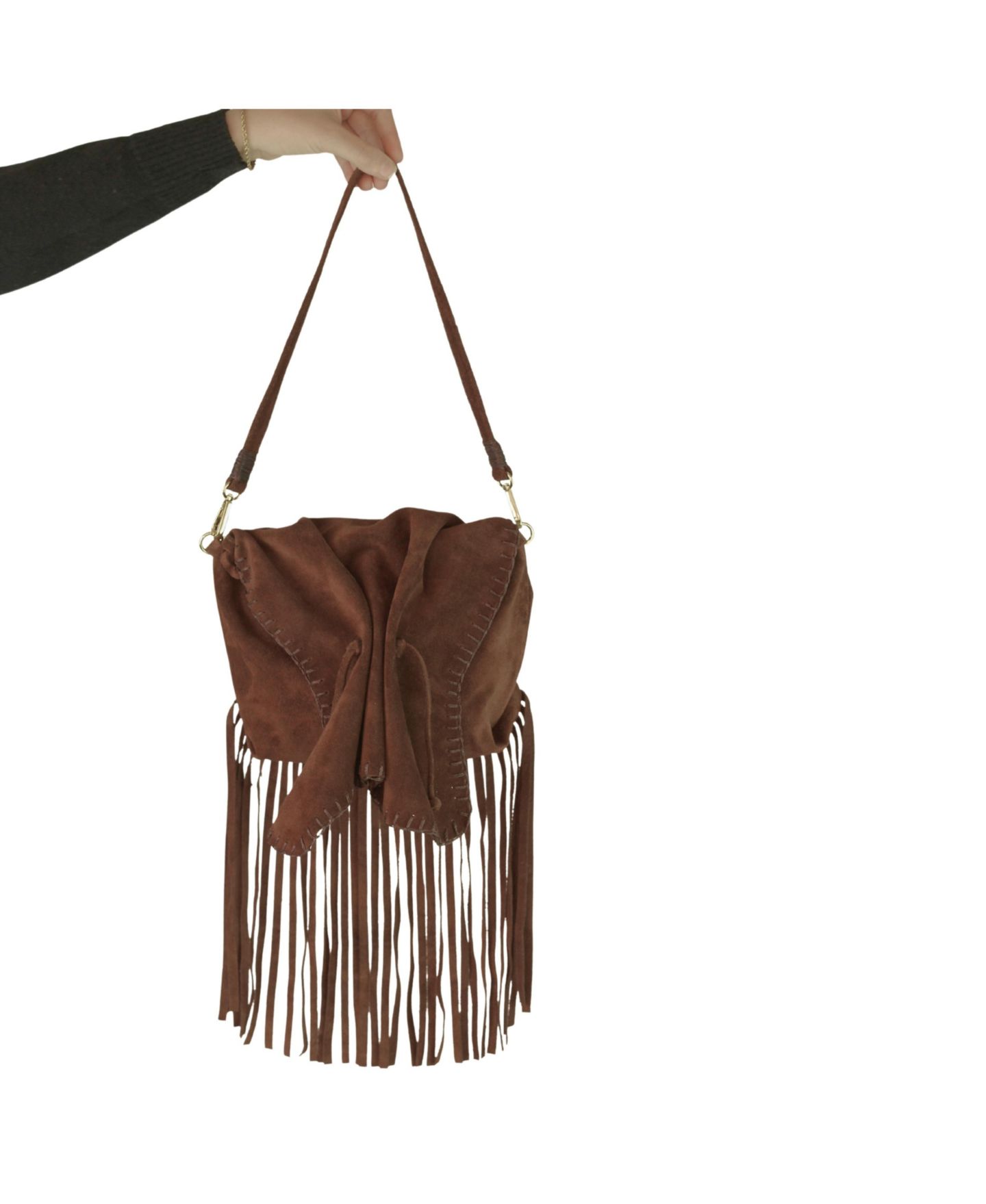 Сумка Carlos Falchi Fringe Butterfly Suede, цвет: Кофейный коричневый — фото 6
