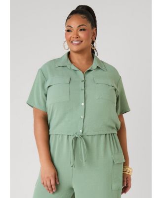 Plus Size Drawstring Cropped Shirt
