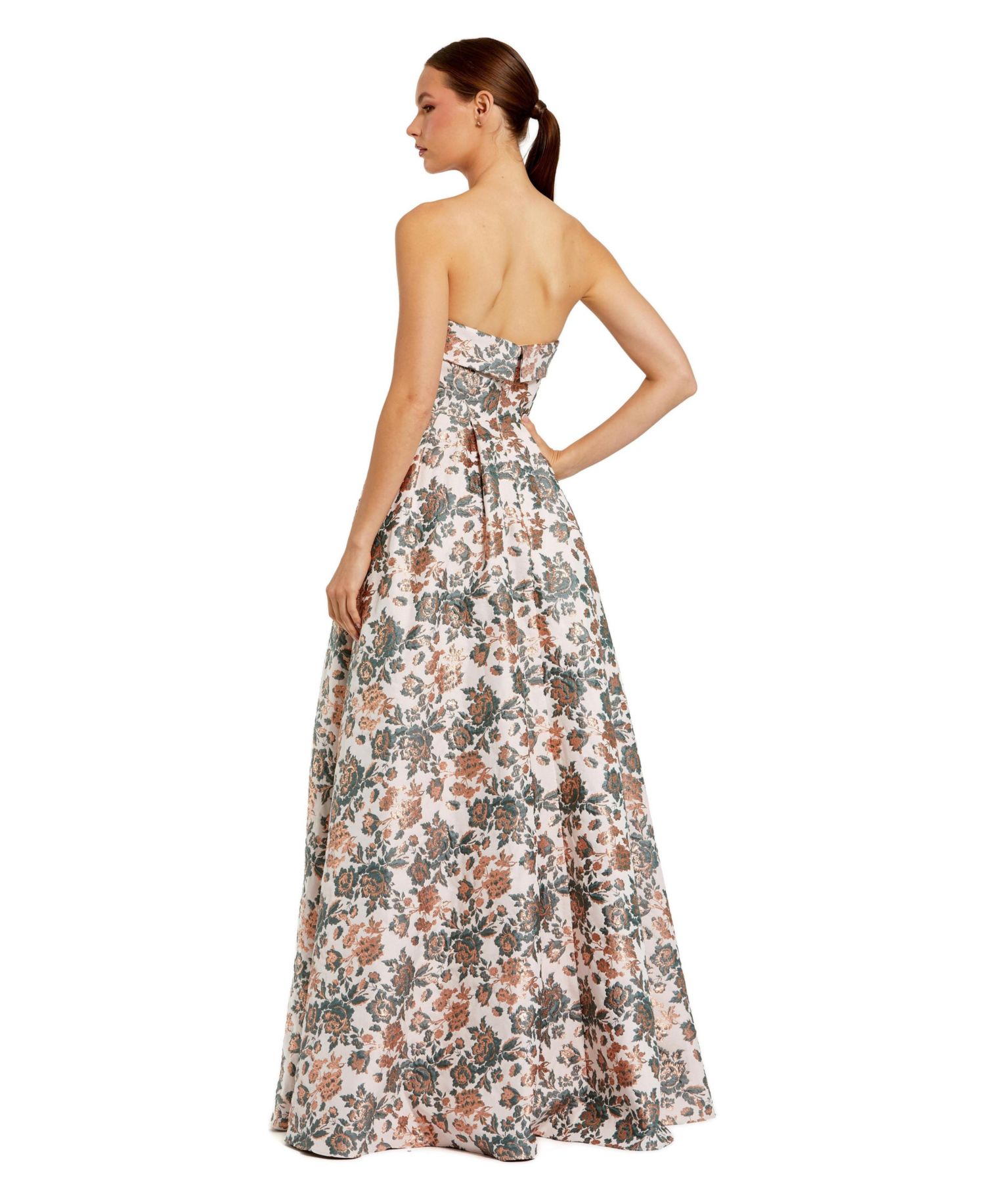 Petite Strapless Floral Brocade Ball Gown