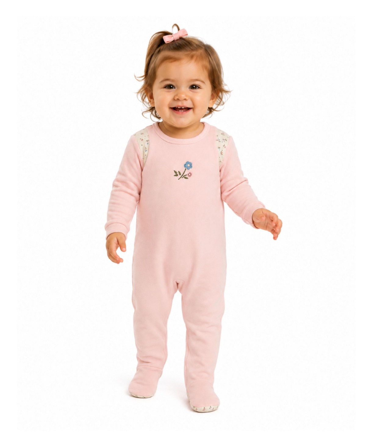 MeMoi Baby Girl's "Fairy Flowers" Embroidered Velour Footie
