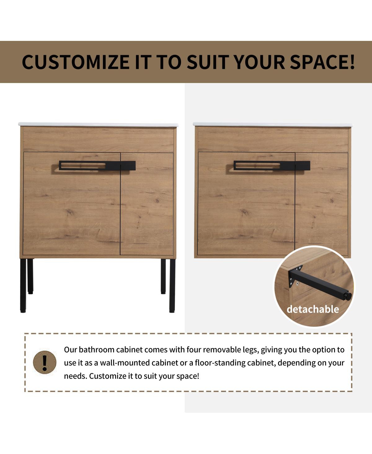 Sillysis Modern Bathroom Vanity with Ceramic Sink, Wall Mounted or Freestanding, Soft Close Doors