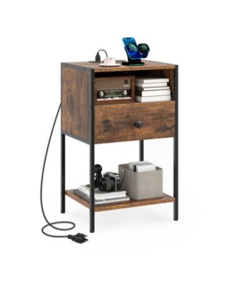 Nightstand with Charging Station Bedside Table with USB Ports and Outlets