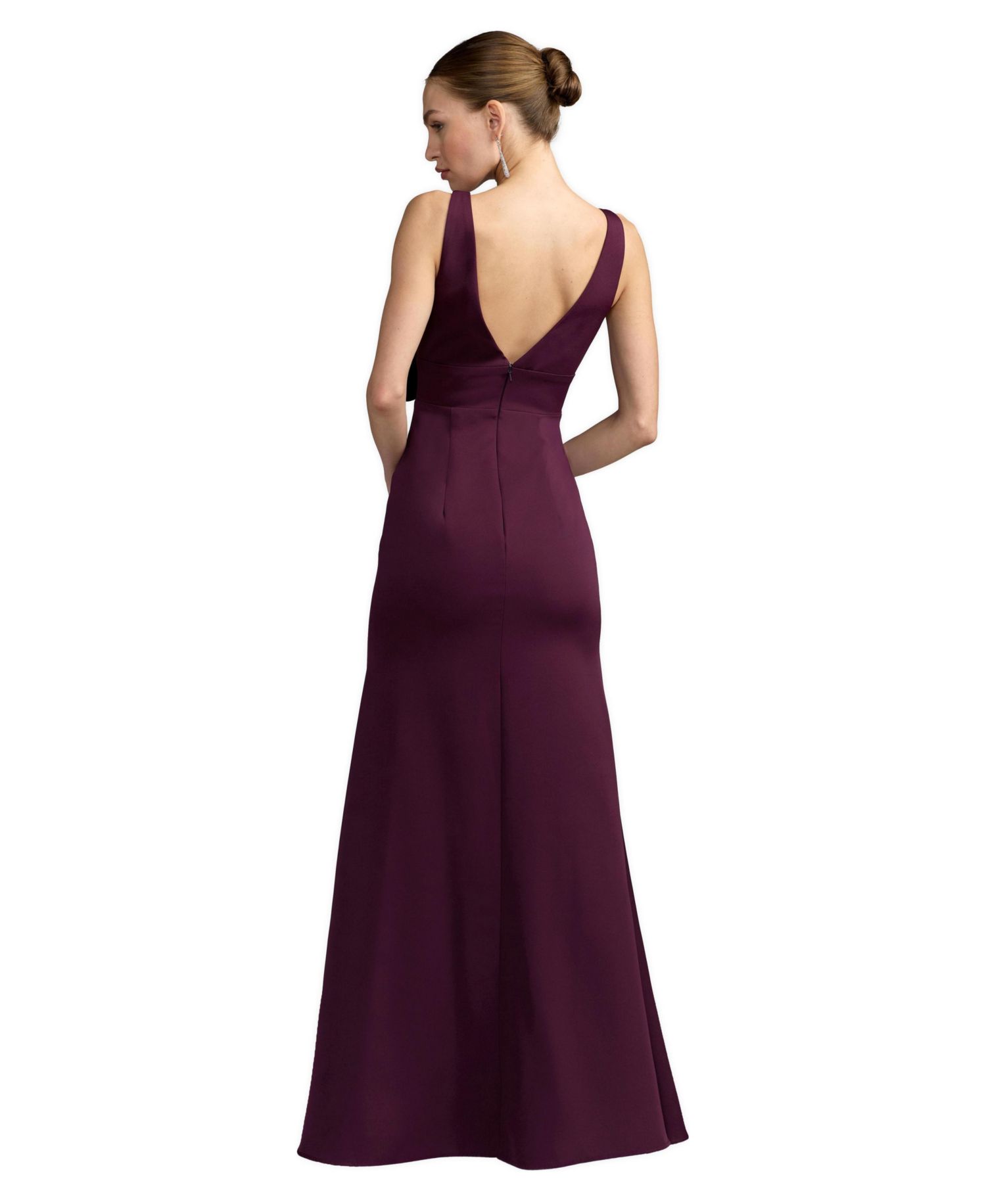 Women's Crepe Sleeveless V Neck Column Dress With Bow