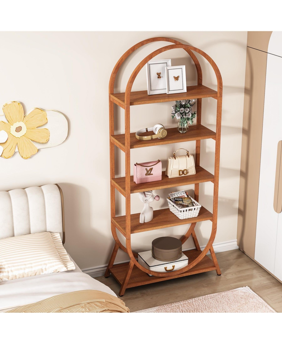 Slickblue Modern 5-Tier Open Bookcase with Arched Shelves