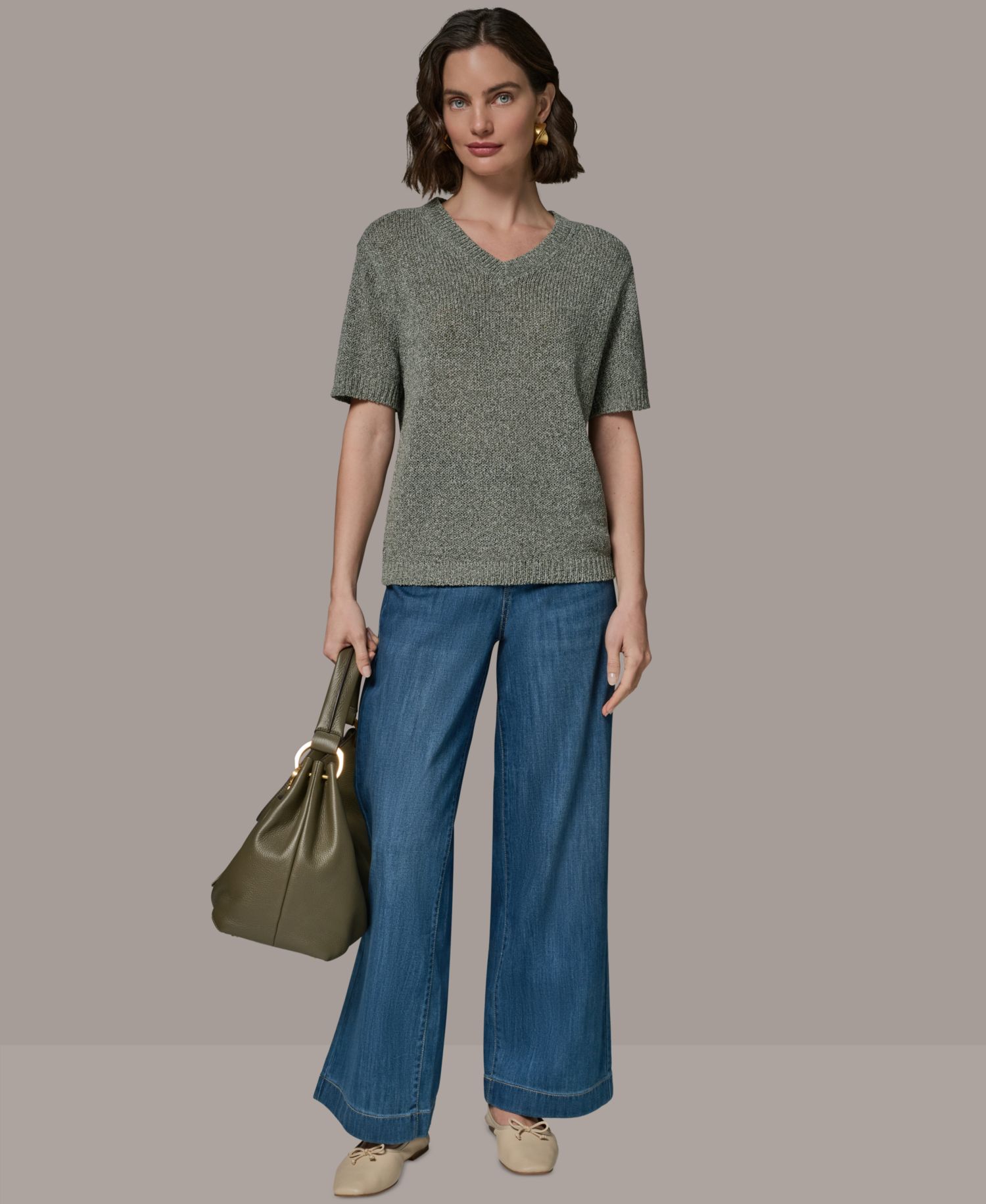 Women's Short-Sleeve V-Neck Sweater