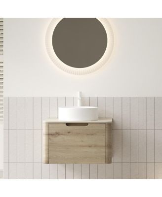 Wall Mounted Bathroom Vanity with Ceramic Round Basin, Sintered Stone Top, Soft Close Drawer, Available in 24 30 36 Inch, Pre-assembled