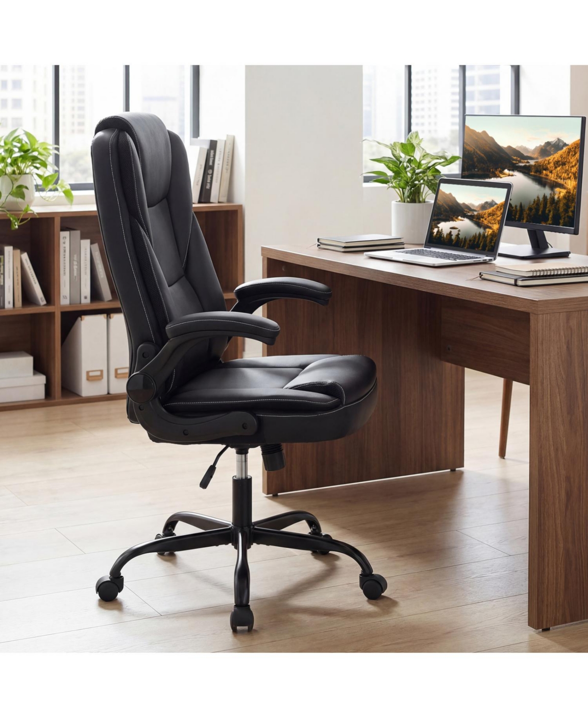Slickblue Ergonomic Leather Computer Desk Chair for Home Office Comfort