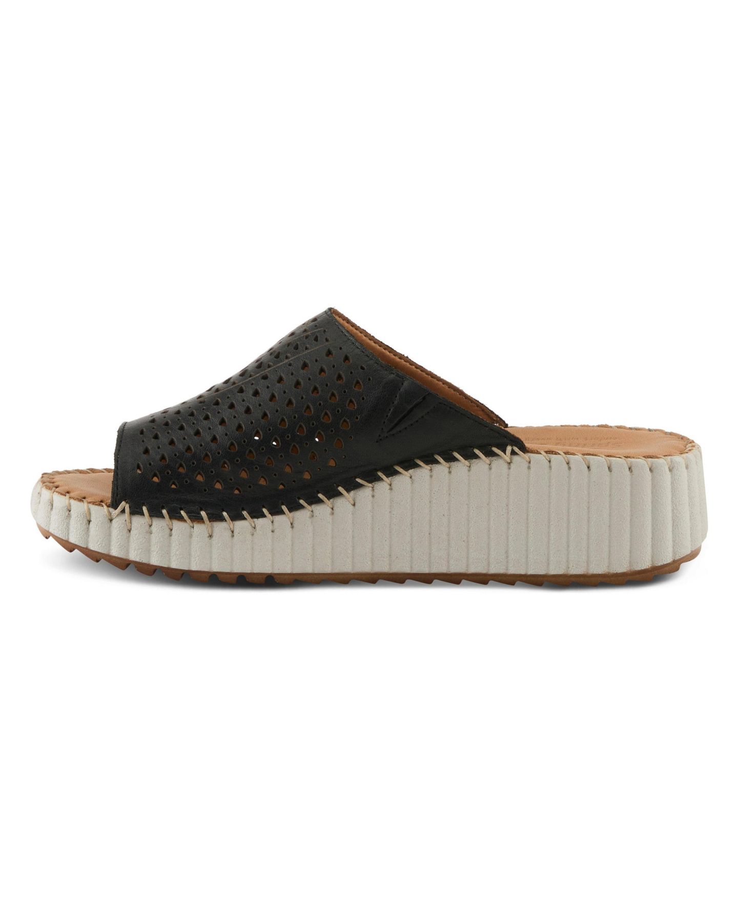 Женские сандалии Spring Step Rhydian Slip-On Leather Wedge Sandals Perforated Flower Design, Cushioned Footbed., цвет: Чёрный — фото 2