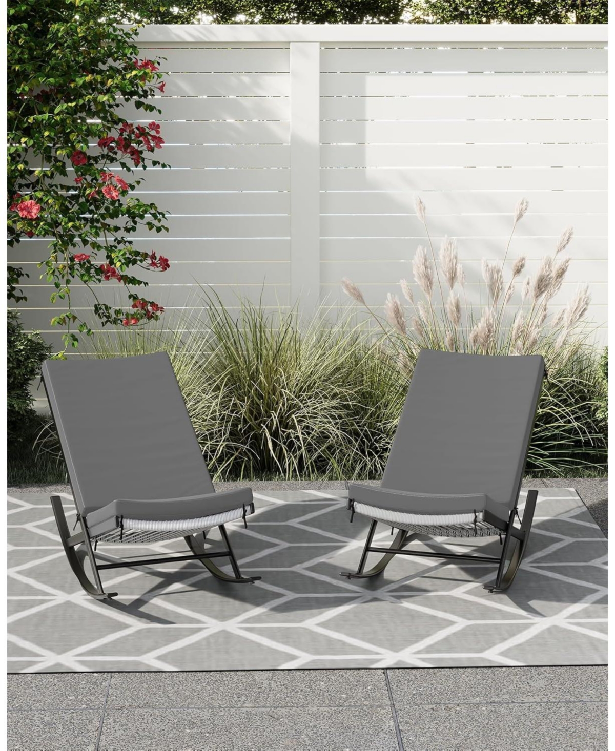 gaomon 2-Piece Rattan Cushioned Outdoor Rocking Chair Set