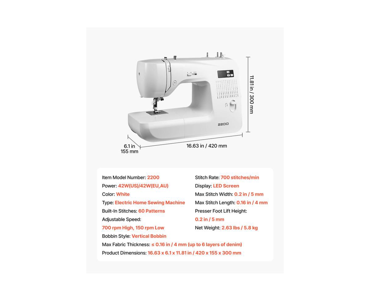 Yobtop Computerized Sewing Machine, 60 Stitch Applications, Digital Display, Automatic Needle Threader, Metal Frame, Free Arm Mode, Led Screen