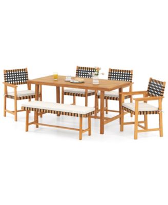 6-Piece Farmhouse Acacia Wood Patio Dining Furniture Set