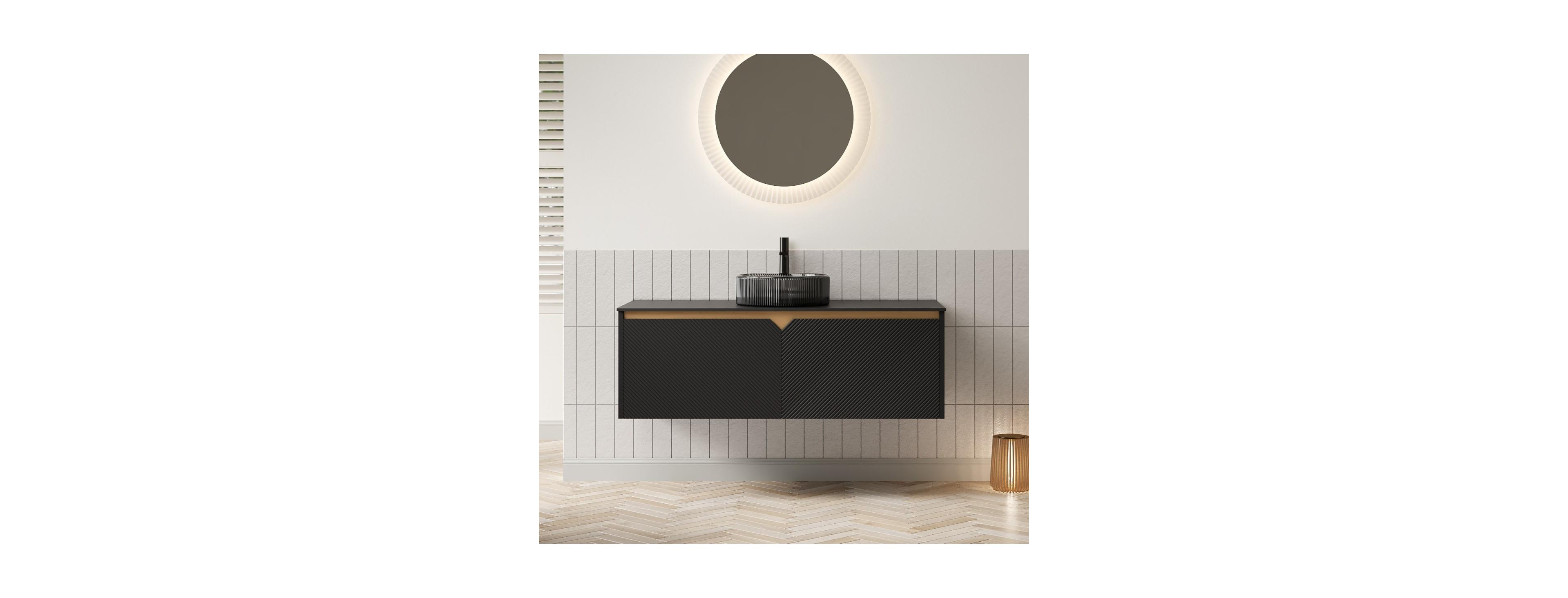 Sillysis Wall Mounted Bathroom Vanity with Glass Basin, Sintered Stone Top, Soft Close Door