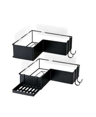 2-Pack Drill-Free Adhesive Corner Shower Caddy Organizer with Soap Holder and 4 Hooks for Bathroom