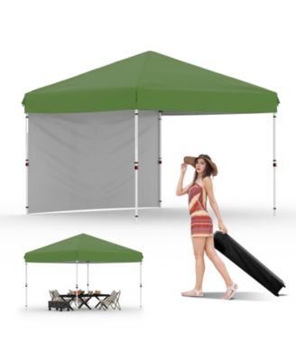 10x10 Pop Up Canopy Tent With 1 Sidewall, One-Button Setup, 3 Height Settings, Roller Bag, Sandbags, Multiple Colors