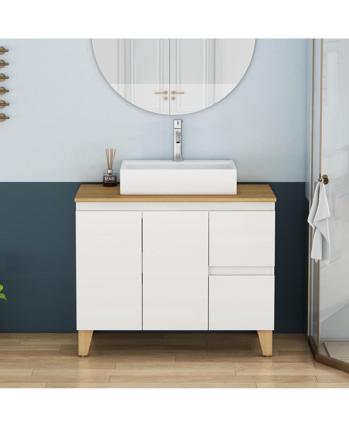 Sillysis Bathroom Vanity with Solid Wood Top, Square Ceramic Sink