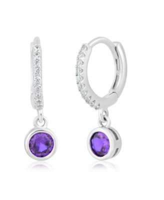 Round Bezel Birthstone Small CZ Charm Hoops