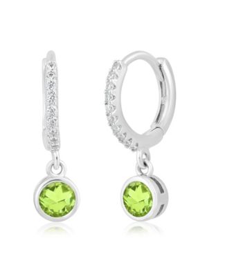 Round Bezel Birthstone Small CZ Charm Hoops