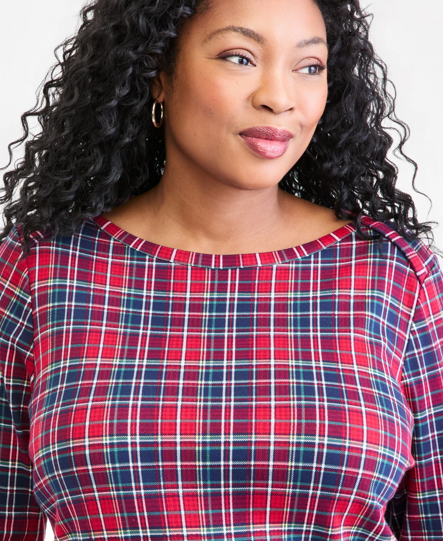 Plus Size Printed 3/4 Sleeve Boat-Neck Top