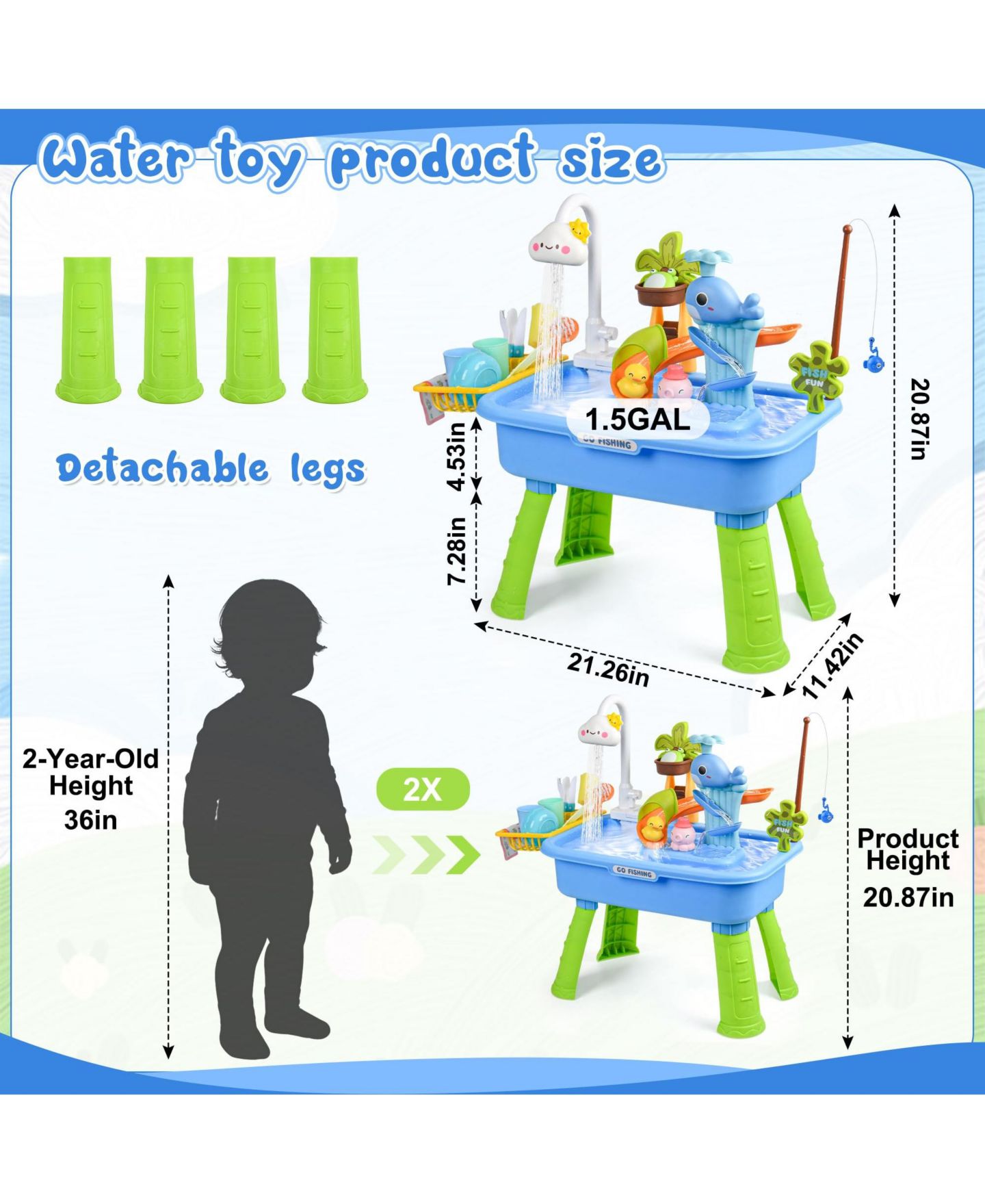 Детские игрушки GNUADZ Water Table with Electric Pump 4-in-1 Play Station, Ages 5-7, цвет: Синий — фото 2