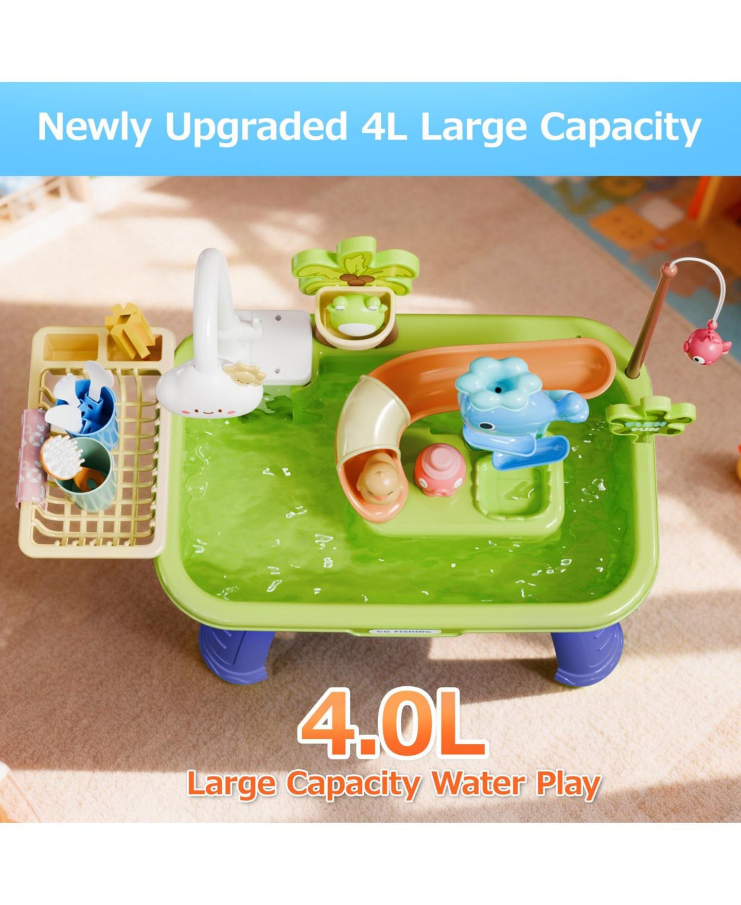 Детская игрушка GNUADZ Sand Water Table Fishing Game, 22-Piece Playset, 4L Capacity, Ages 5-7, цвет: Зелёный — фото 3