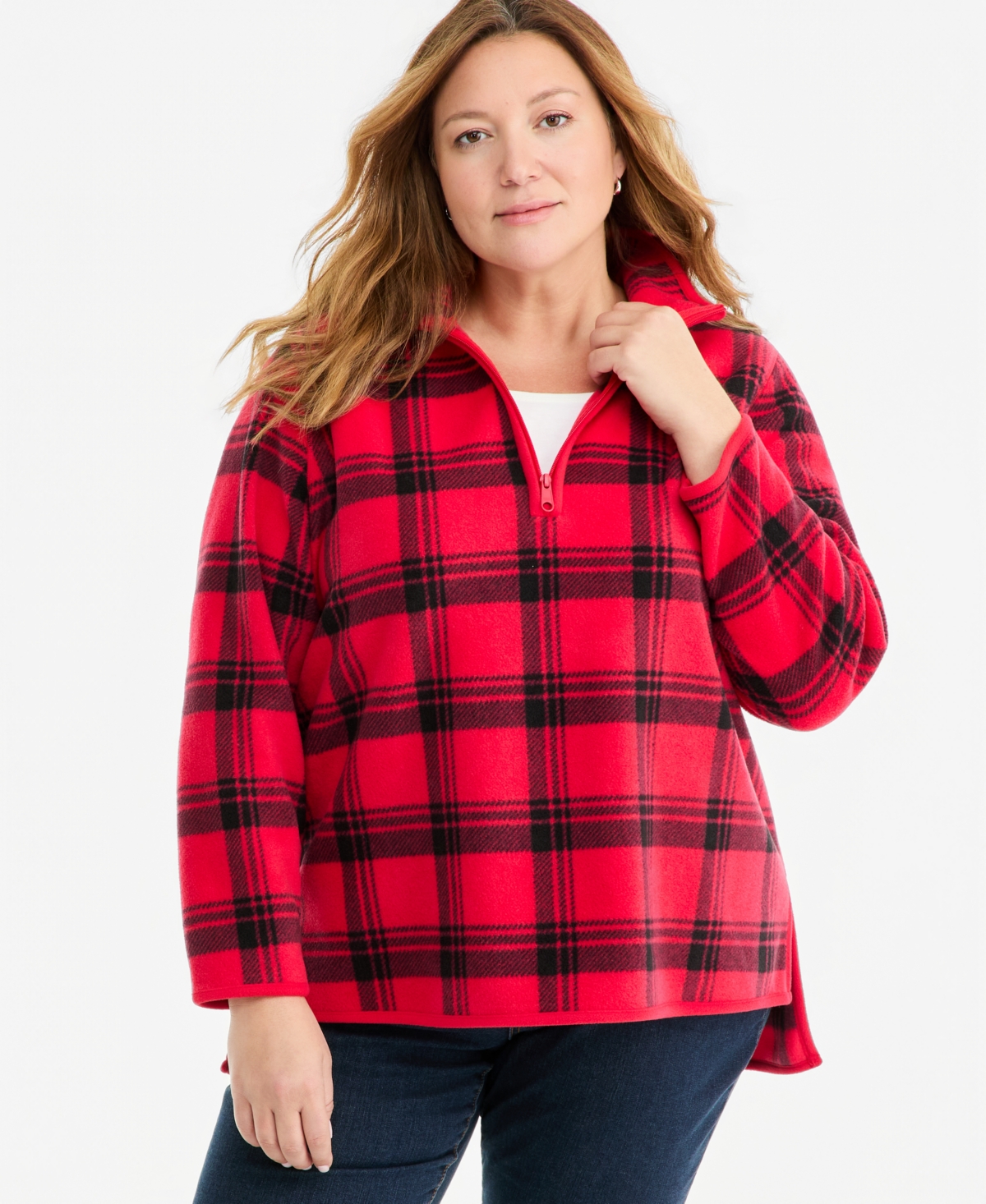 Style & Co Plus Plaid Fleece Mockneck Quarter-Zip Pullover, Macy's Exclusive