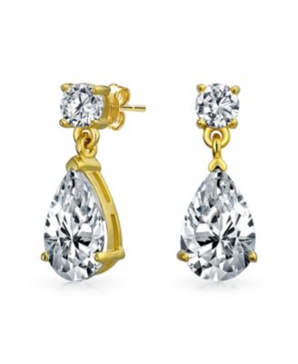 Teardrop CZ Drop Earrings in Gold Plated Sterling Silver