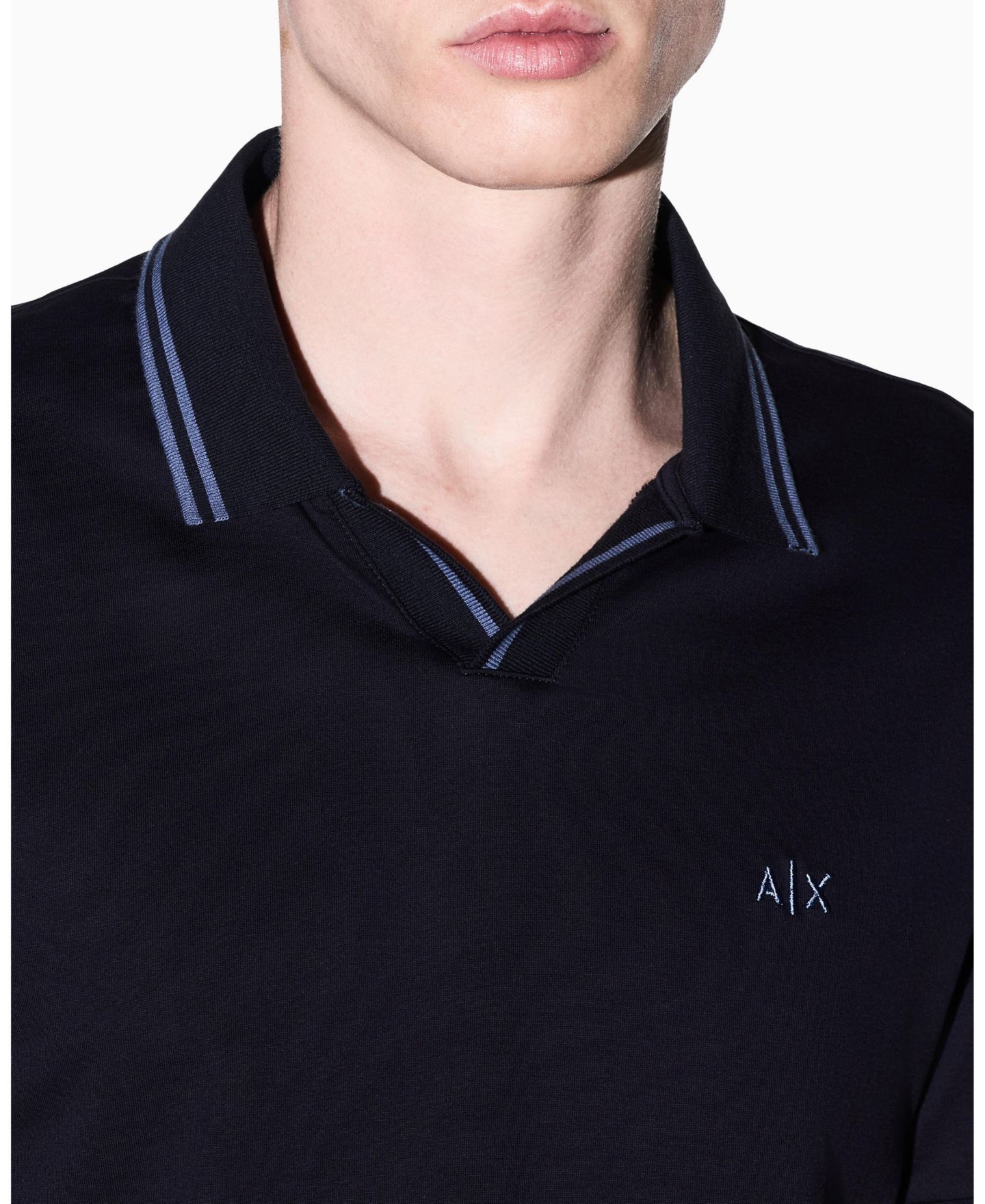 Мужское поло A|X Armani Exchange Mercerized Tipping Johnny Collar Polo Shirt, цвет: Глубокий тёмно-синий — фото 8