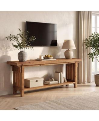 Solid Wood TV Stand TVs, Farmhouse Entertainment Center with Storage Shelf, Wooden Media Console Television Stand