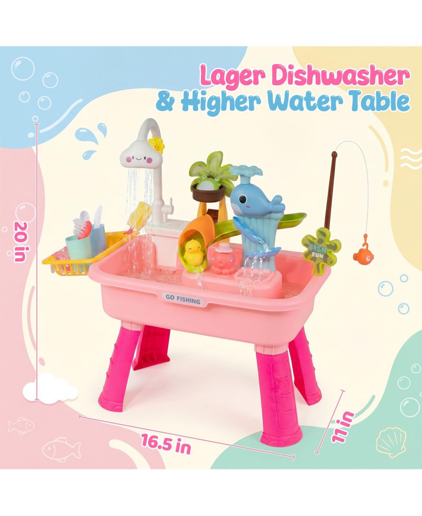 Детские игрушки GNUADZ 4-in-1 Sand Water Table with Electric Pump & Fishing Game, Ages 2+, цвет: Розовый — фото 3