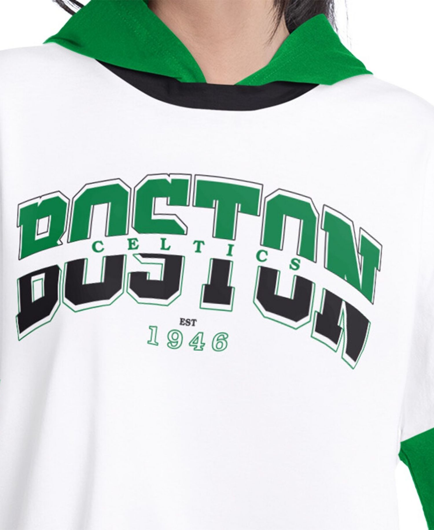 Women's White/Green Boston Celtics Key Player Oversized Hooded Long Sleeve T-Shirt