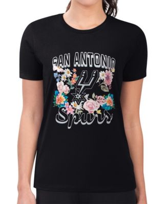 Women's Black San Antonio Spurs Super-Slim Fit Lightweight Flowers Team Logo Graphic T-Shirt