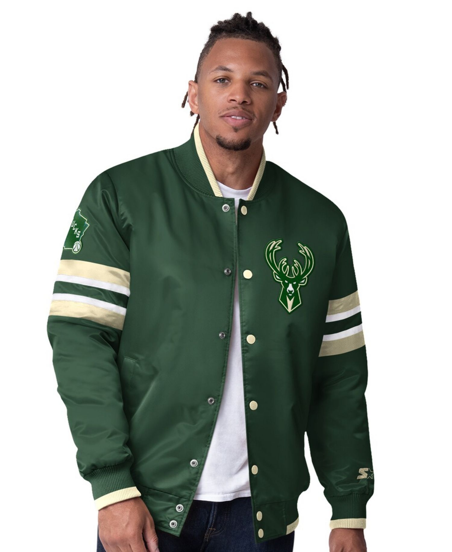 Men's Hunter Green Milwaukee Bucks Scout Varsity Satin Full-Snap Jacket