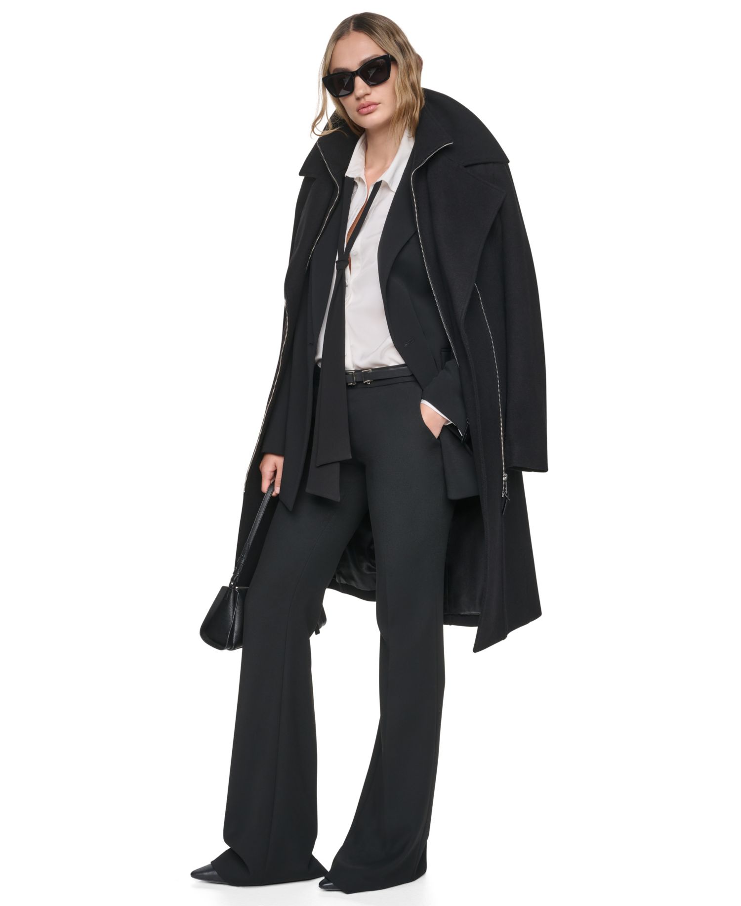 Women's Faux-Leather Trimmed Asymmetrical Wrap Coat