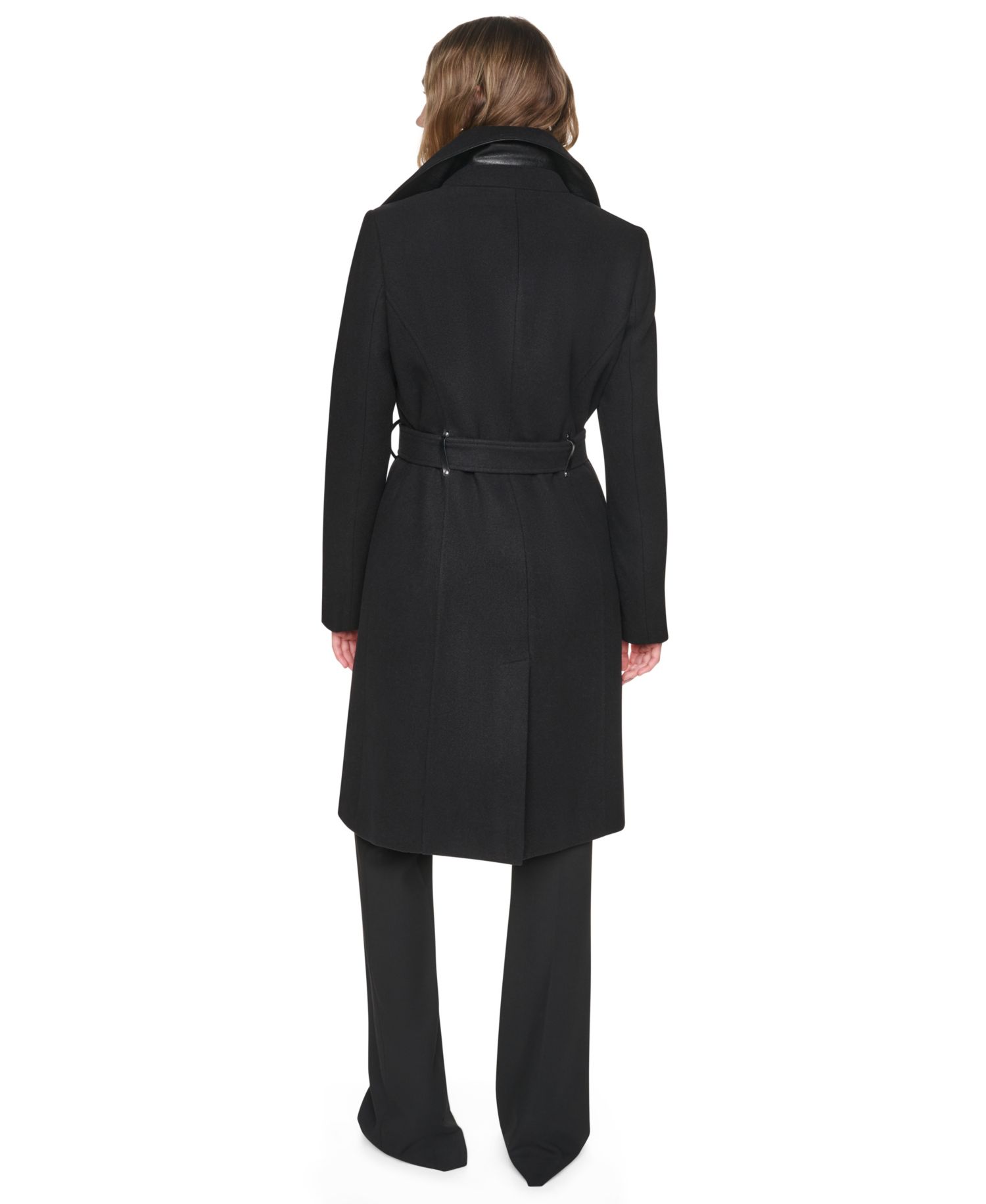 Women's Wool Belted Wrap Coat with Bib
