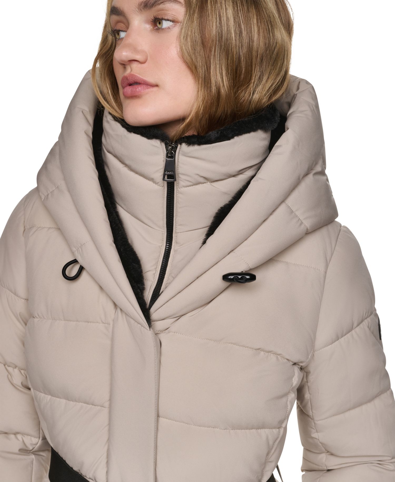 Women's Belted Walker with Faux Fur Hood and Bib Coat