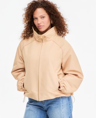 Women's Funnel-neck Ruched-Sleeve Bubble Hem Jacket