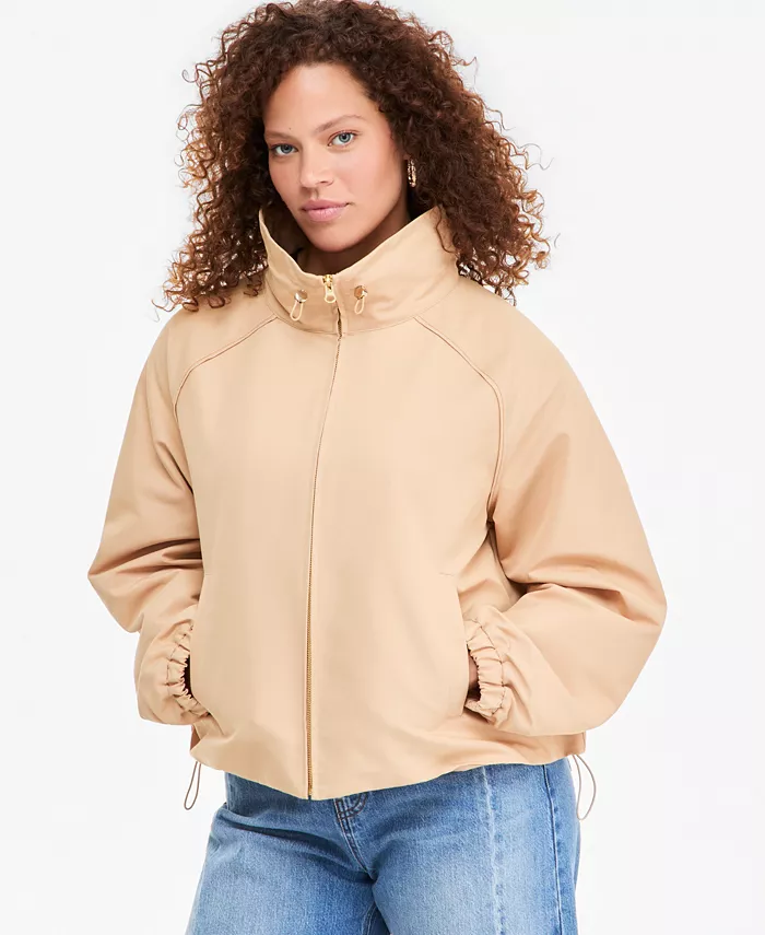 Women's Funnel-neck Ruched-Sleeve Bubble Hem Jacket
