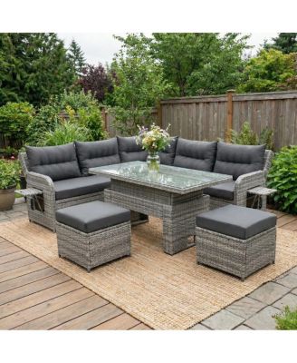  Outdoor Rattan Sectional Sofa Set with Adjustable Table and Recliners and Ottomans