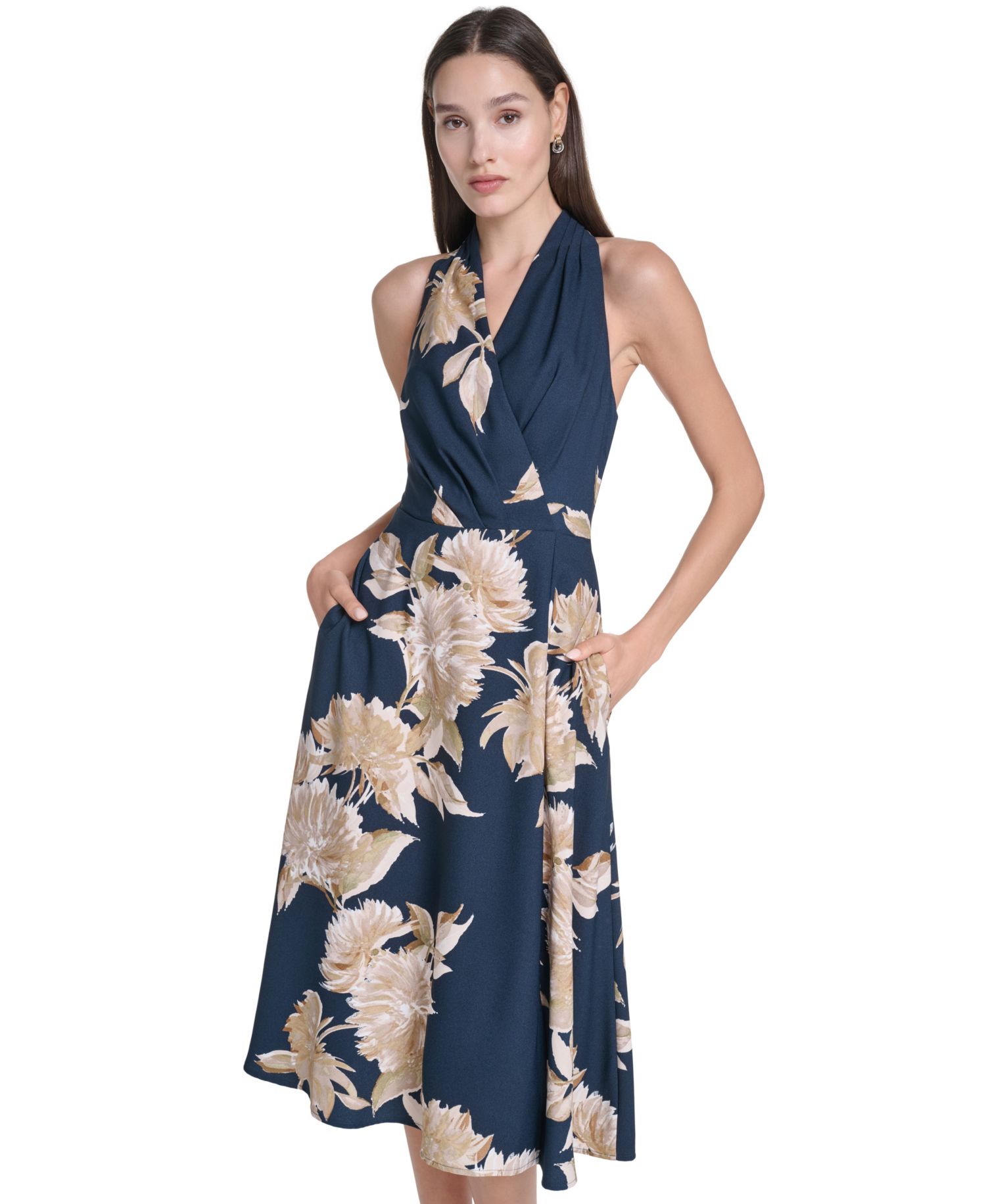 Women's Floral Halter Neck A-Line Dress