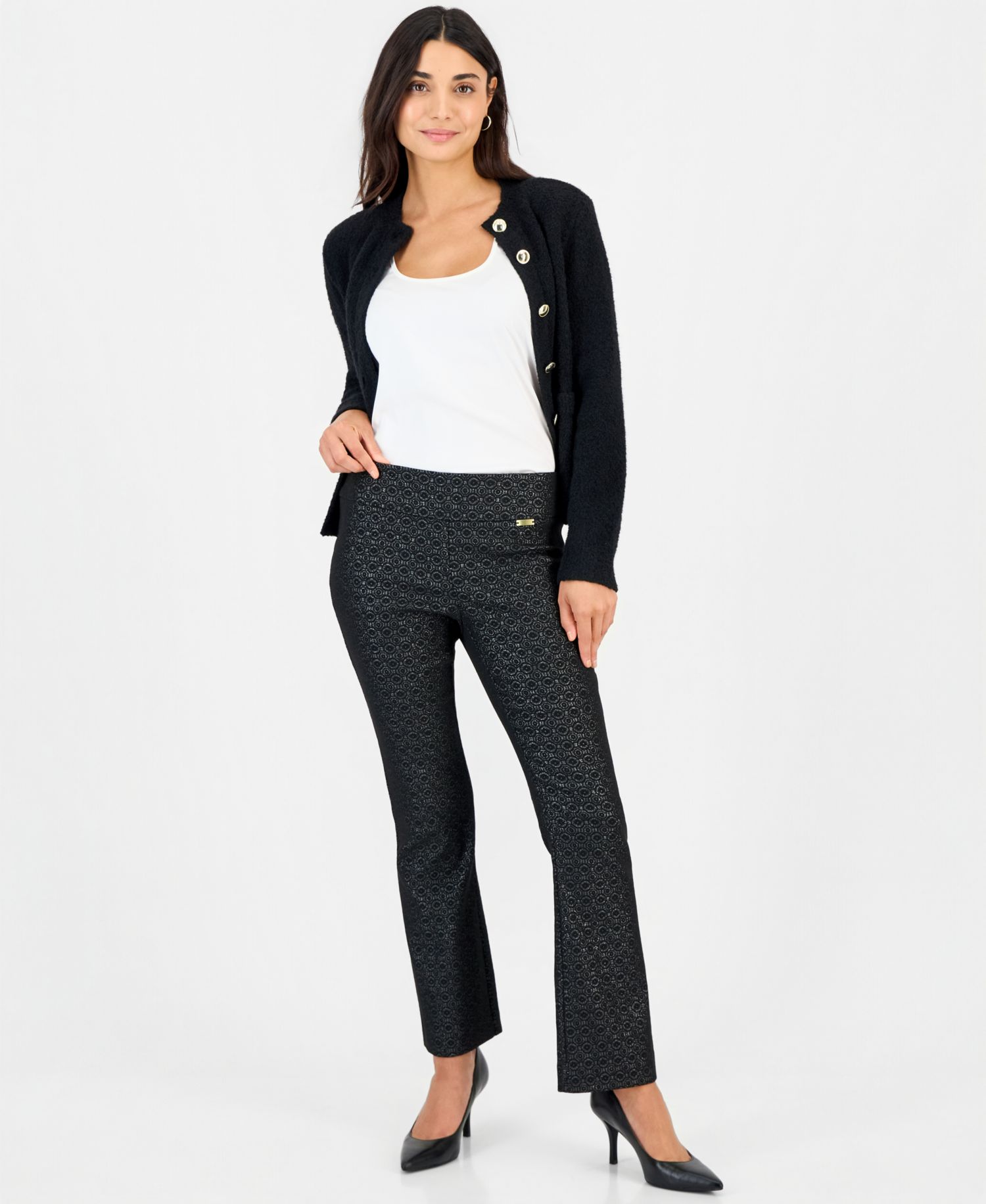 Petite Jacquard Pull-On Bootcut Pants