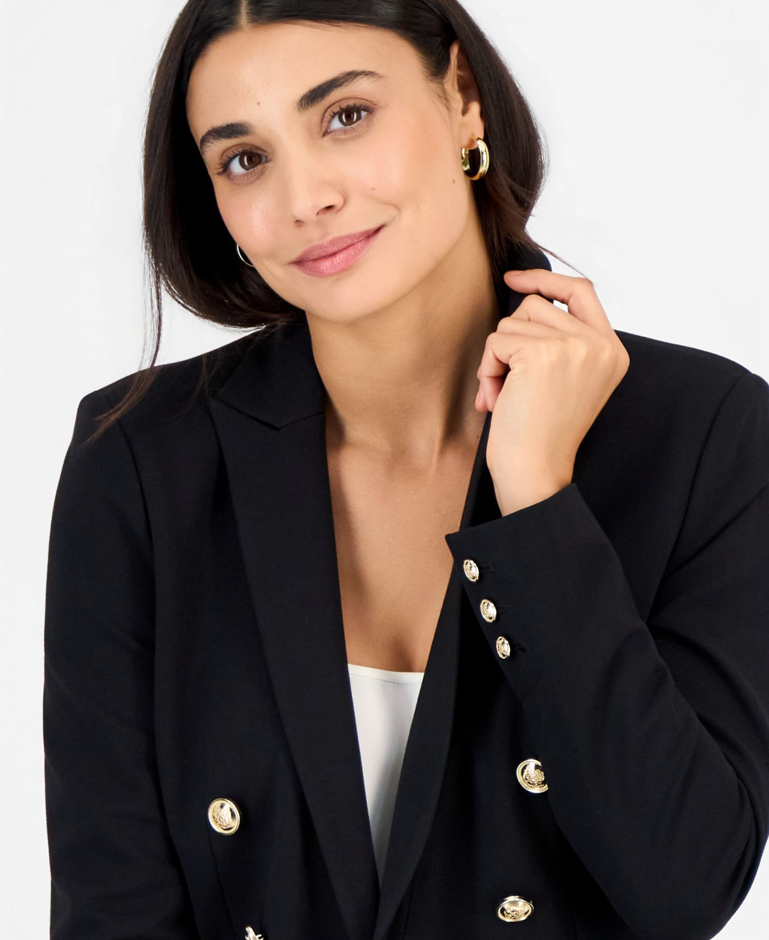 Petite Double-Breasted Fitted Stretch Ponte Blazer